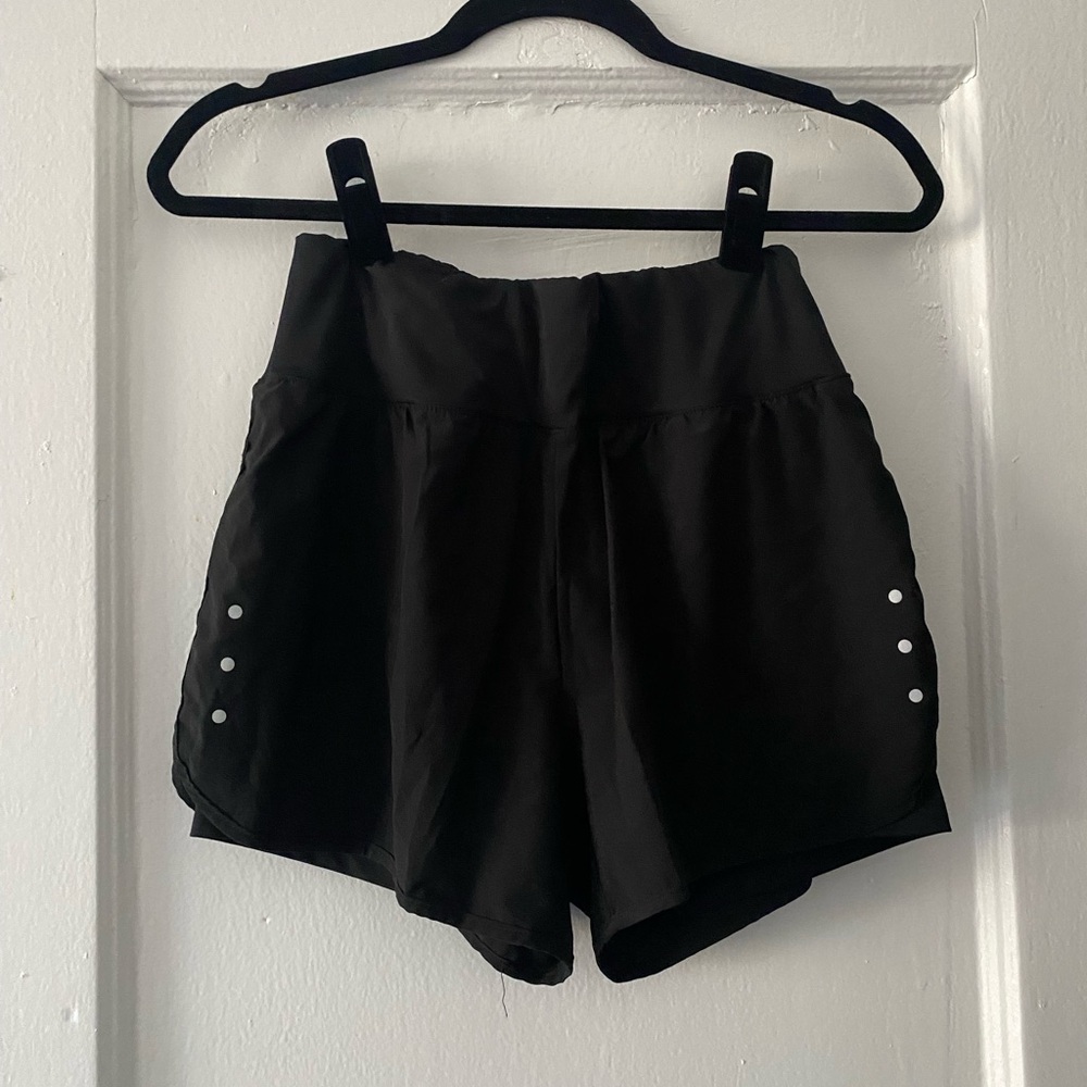 Ksmien Women's 2 in 1 Running Shorts - Black - Size S
